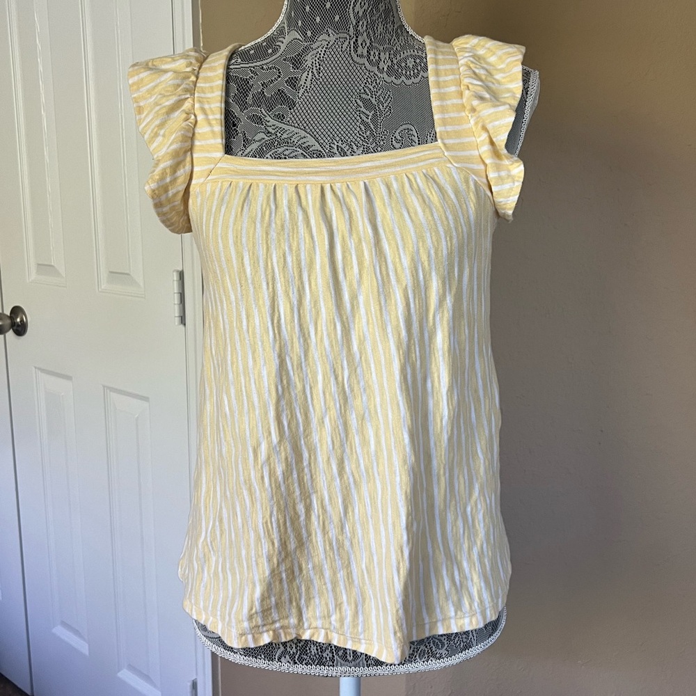 Yellow and White Stripe Ruffle Shoulder Tank